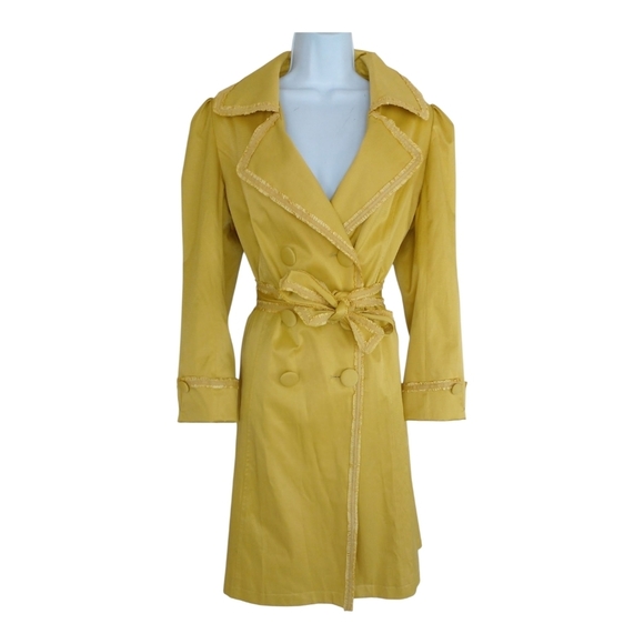 Darling Yellow Belted Trench Pea Coat Large - Picture 2 of 3